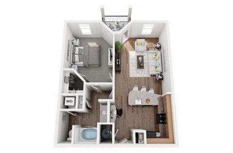 Floor plan for 1 bed, 1 bath, 723 sqft